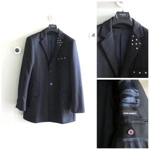 JOHN BARRITT ITALY MEN'S WOOL LONG JACKET COAT BLACK Sz-40(EU 50)